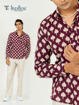 Maroon Sanganeri Printed Short Kurta For Men