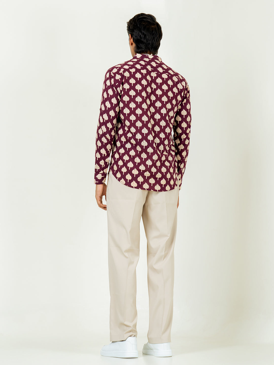 Maroon Sanganeri Printed Short Kurta For Men