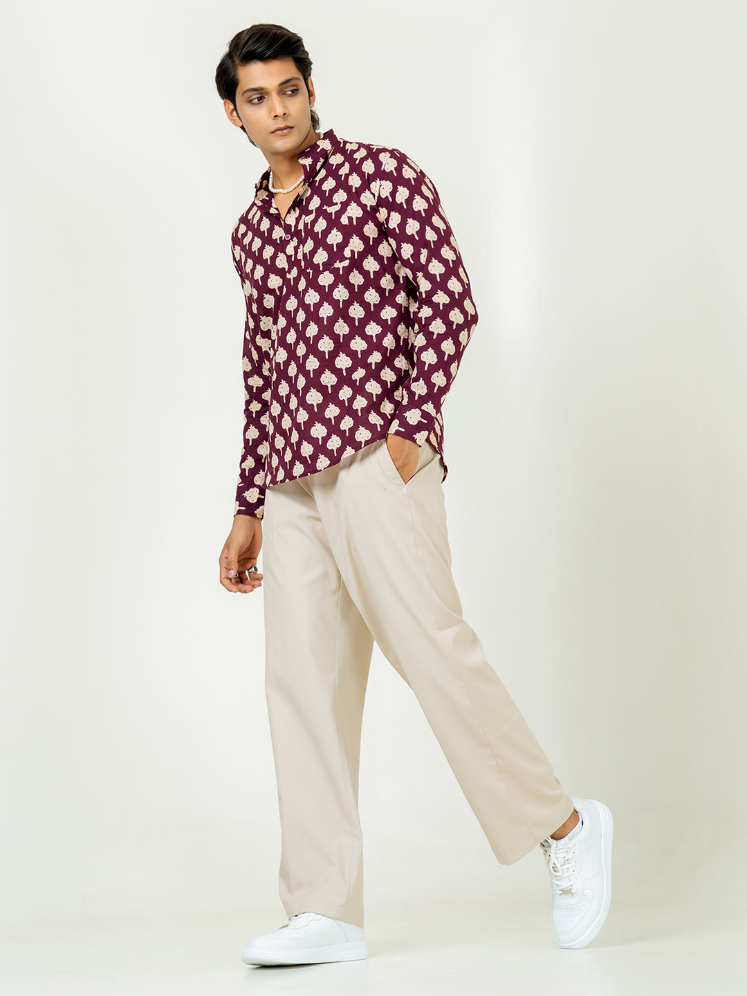 Maroon Sanganeri Printed Short Kurta For Men