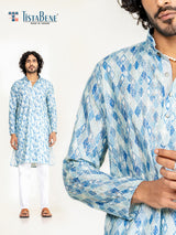 Light Blue Diamond Pattern Embroidered Kurta For Men