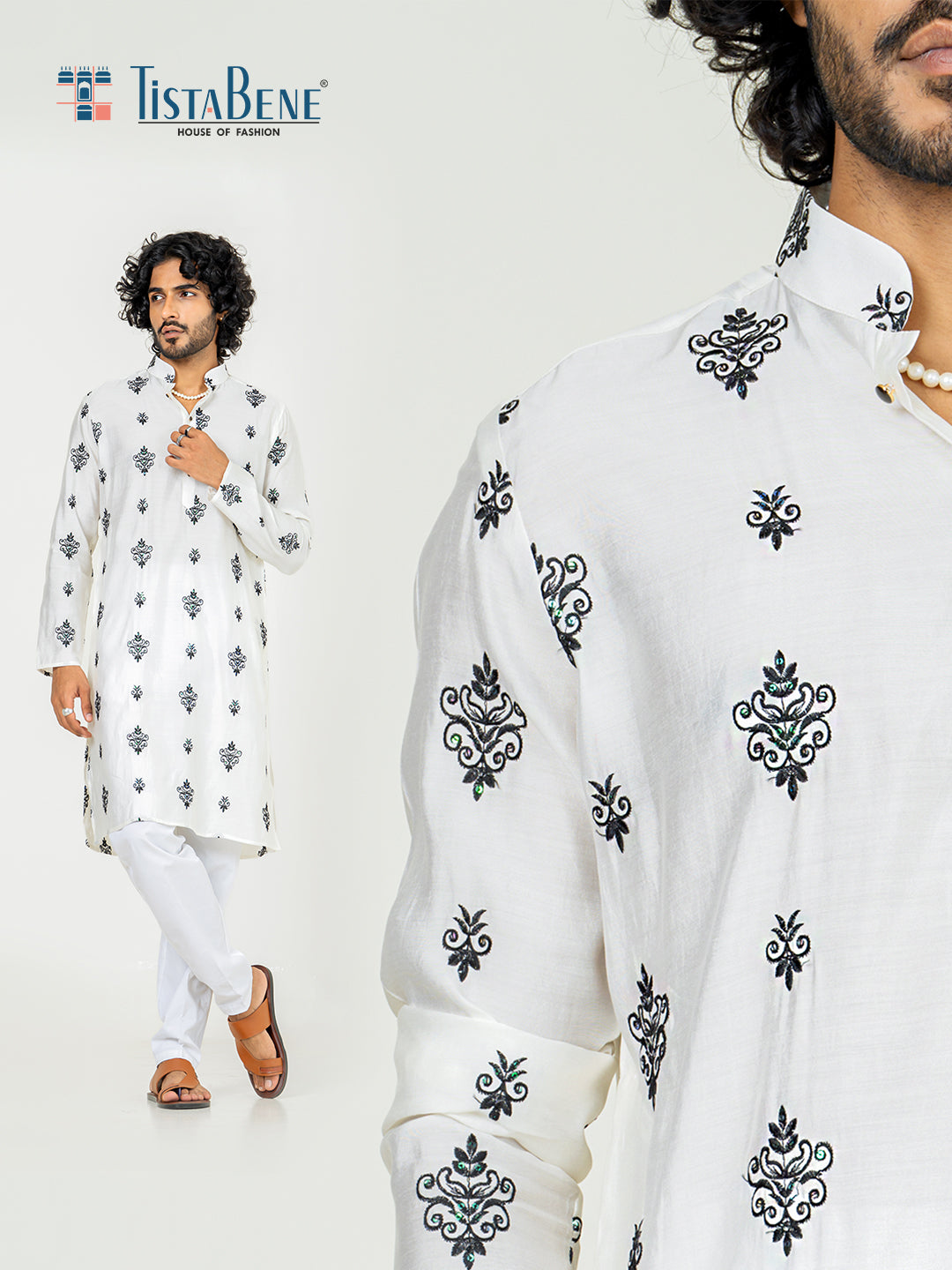 White Embroidered Kurta for Men