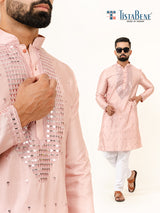 Salmon Sequence Embroidered Men's Kurta