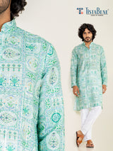 Blue Embroidered Kurta For Men