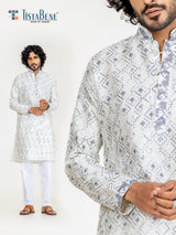 Black Silk Shaded Embroidered Kurta for Men