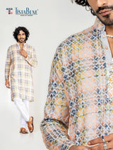 Multicolour Leaf Embroidered Kurta For Men