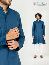 Midnight Blue Embroidered Kurta for Men