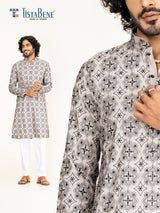 Grey Embroidered Kurta For Men