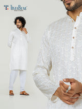 Off White Embroidered Sequences Kurta For Men