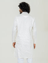 Off White Embroidered Sequences Kurta For Men