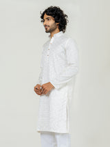 Off White Embroidered Sequences Kurta For Men