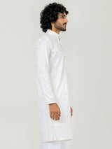 Off White Embroidered Sequences Kurta For Men