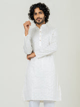 Off White Embroidered Sequences Kurta For Men