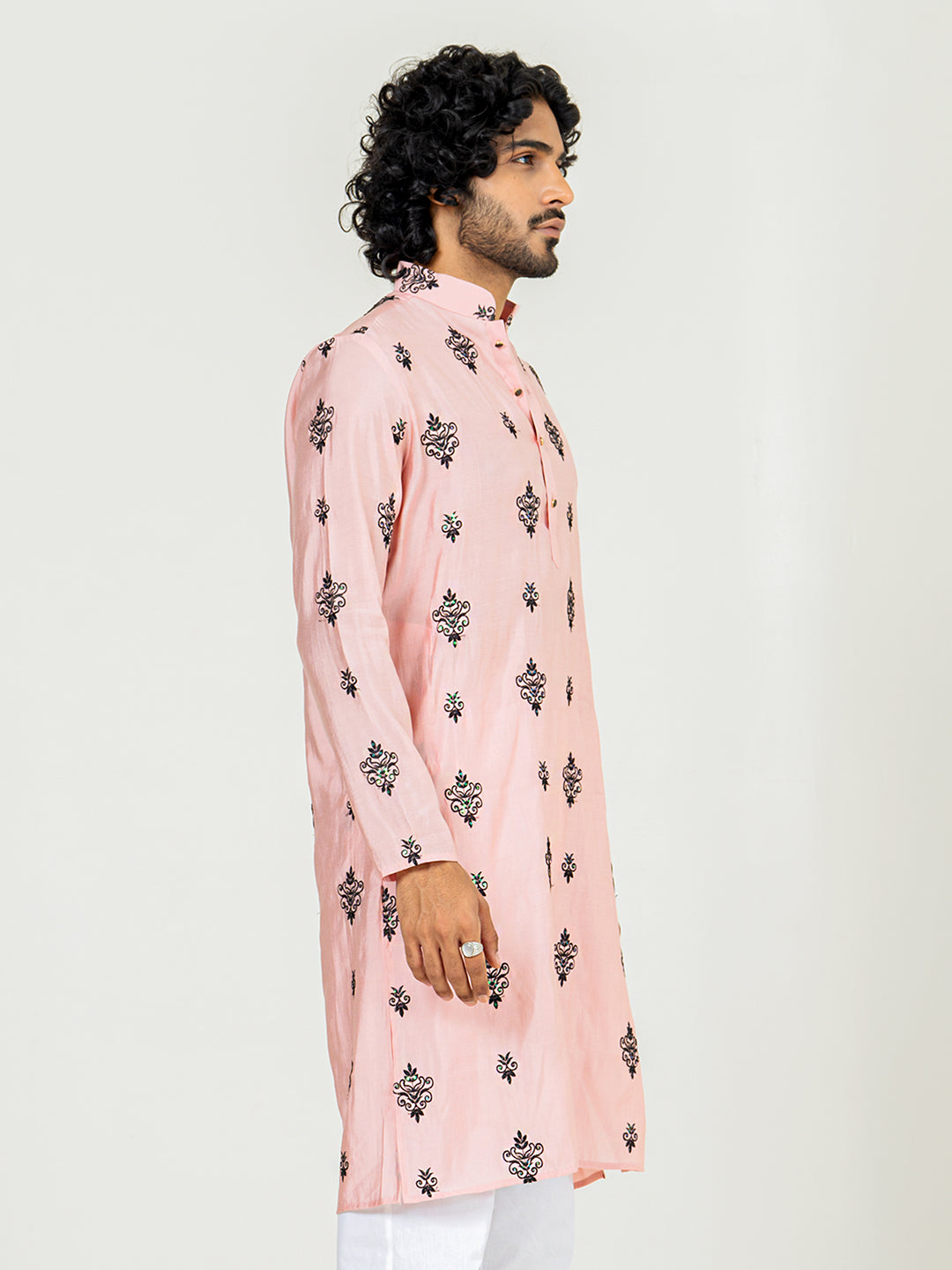 Salmon Pink Embroidered Kurta For Men