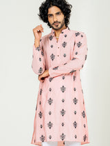 Salmon Pink Embroidered Kurta For Men