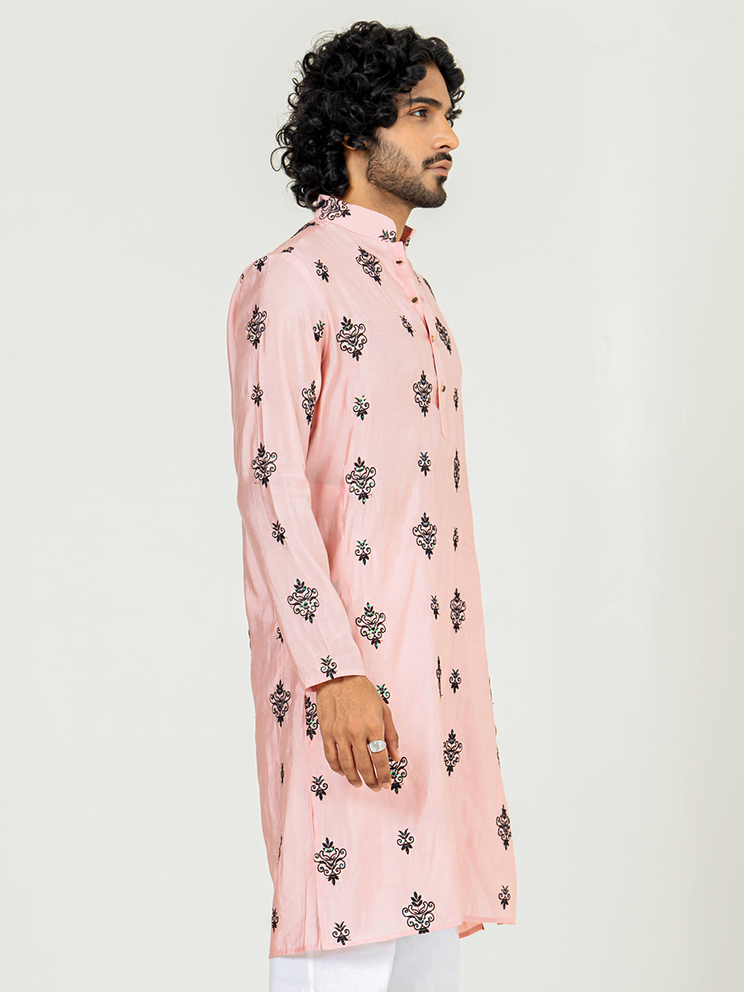 Salmon Pink Embroidered Kurta For Men