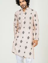 Beige Embroidered Kurta For Men