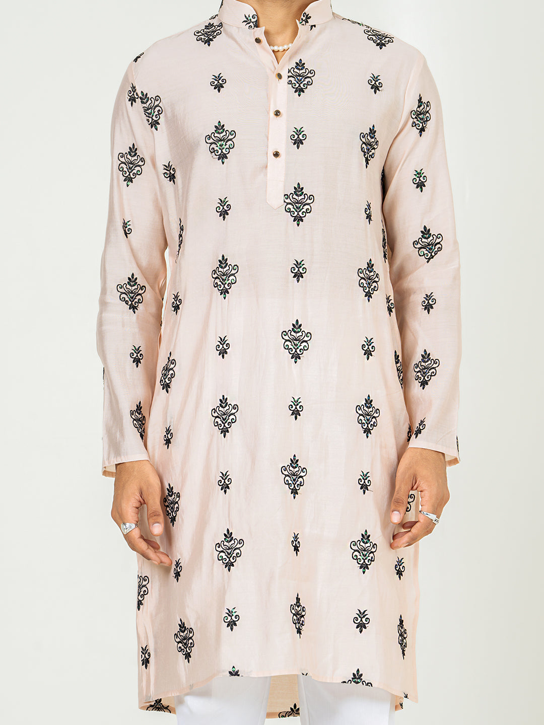 Beige Embroidered Kurta For Men