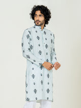 Sky Blue Embroidered Kurta For Men