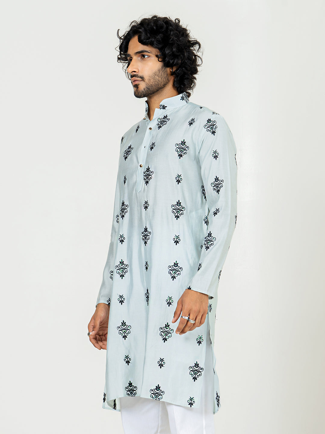 Sky Blue Embroidered Kurta For Men