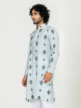 Sky Blue Embroidered Kurta For Men