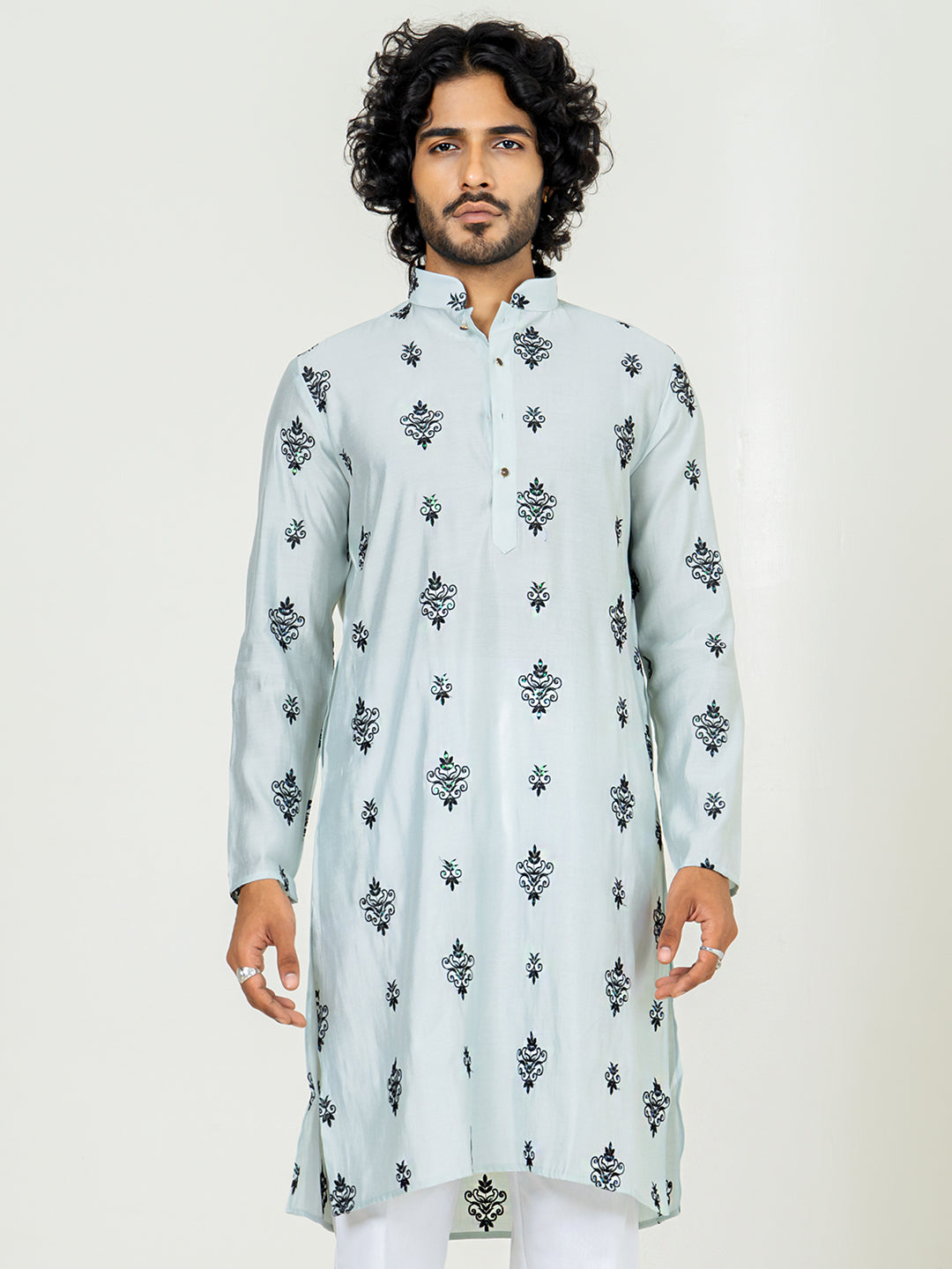 Sky Blue Embroidered Kurta For Men