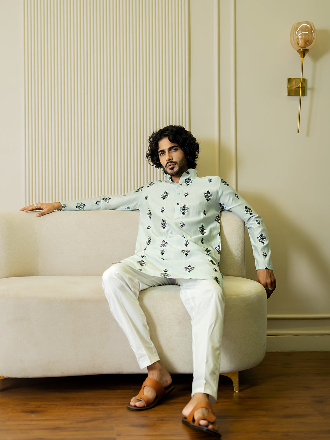 Sky Blue Embroidered Kurta For Men