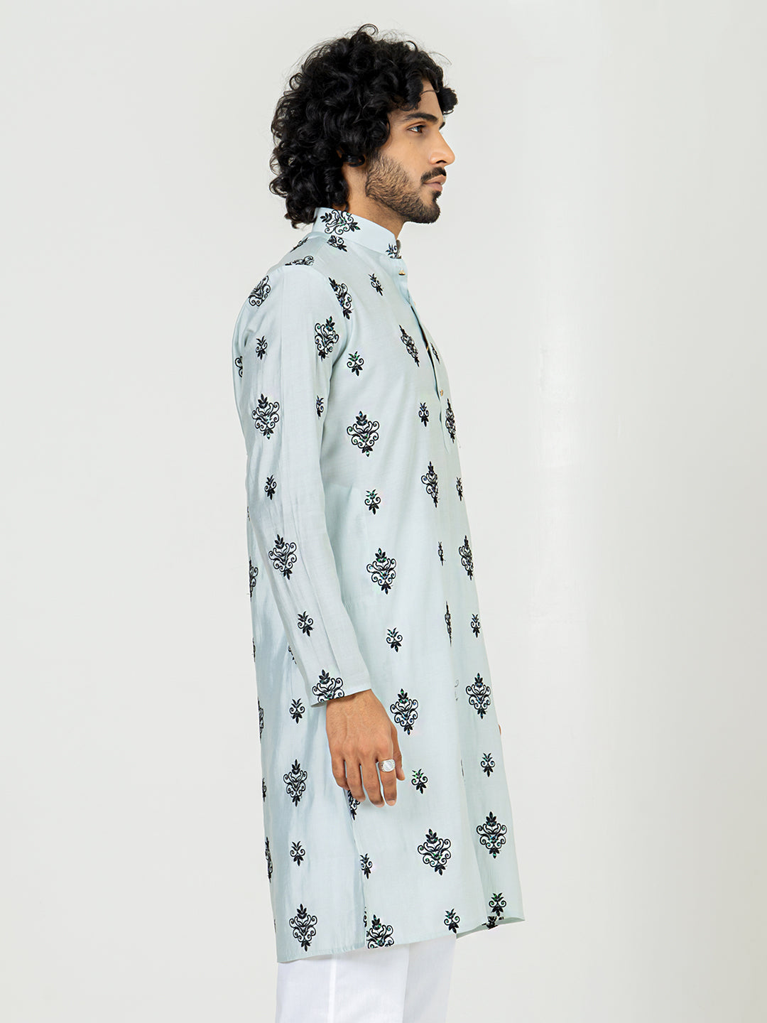 Sky Blue Embroidered Kurta For Men