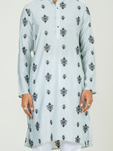 Sky Blue Embroidered Kurta For Men