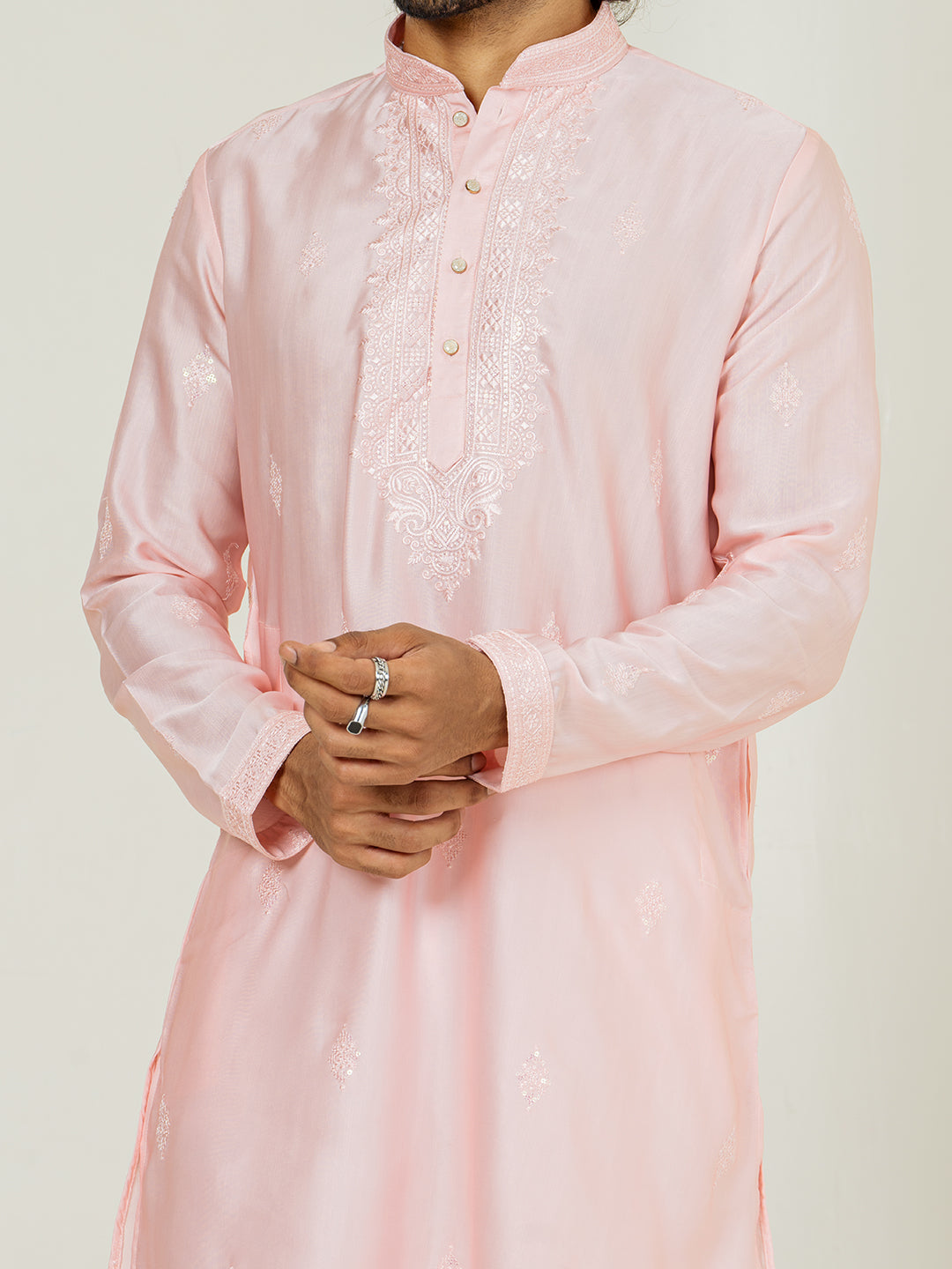 Pink Heavy Embroidered Kurta For Men