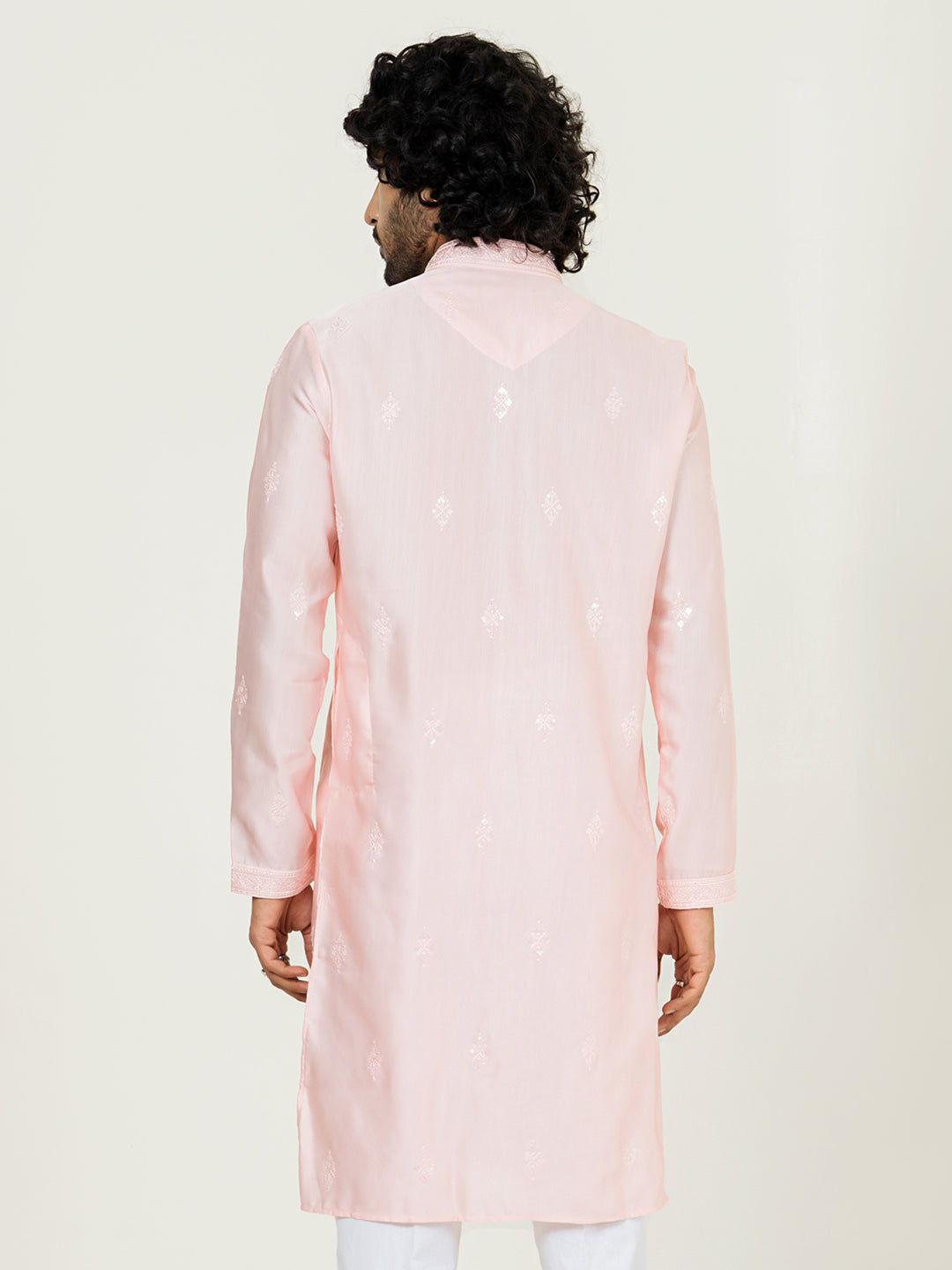 Pink Heavy Embroidered Kurta For Men