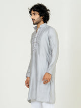 Grey Heavy Embroidered Kurta For Men