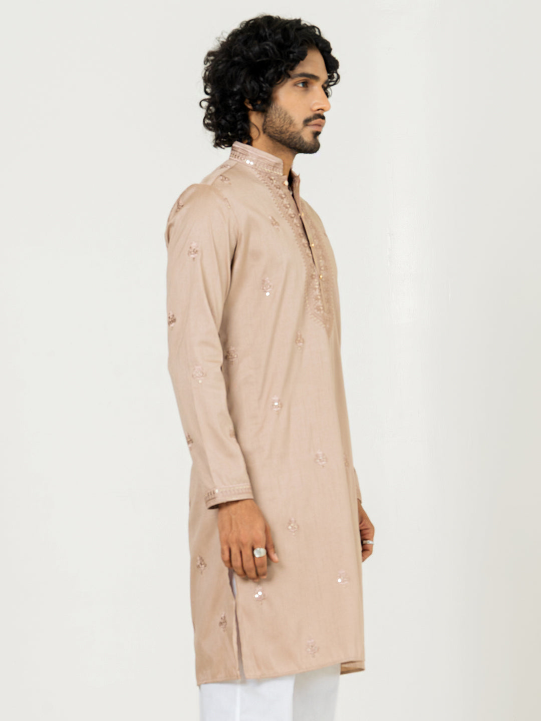 Dark Pink Heavy Embroidered Kurta For Men