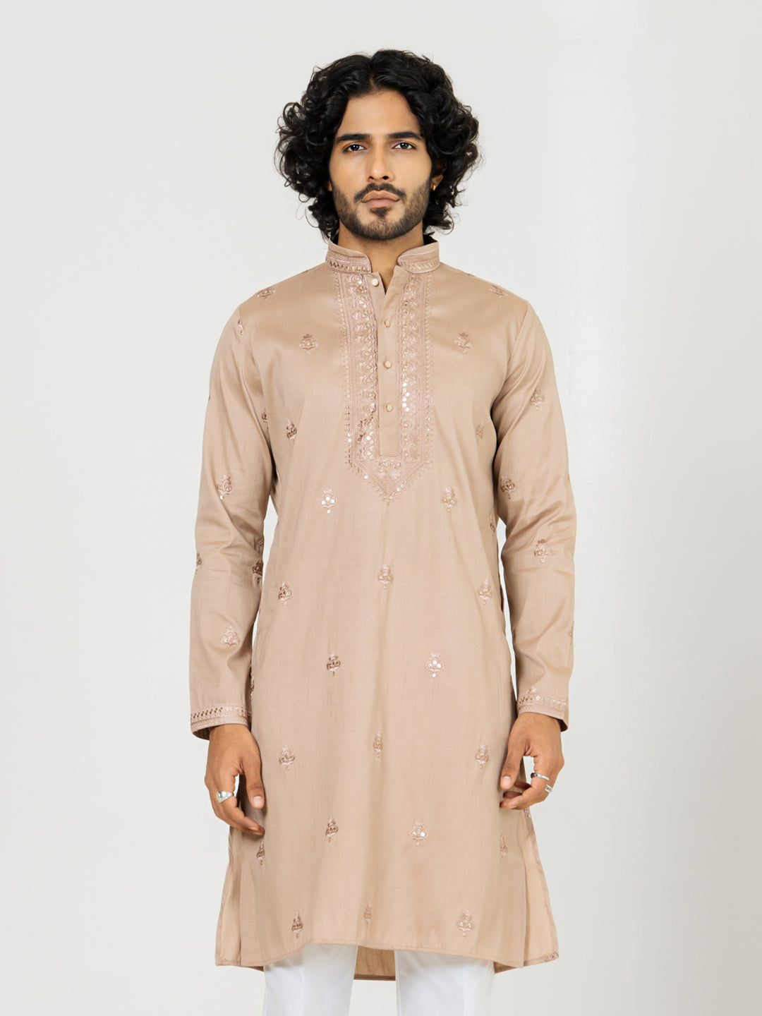 Dark Pink Heavy Embroidered Kurta For Men