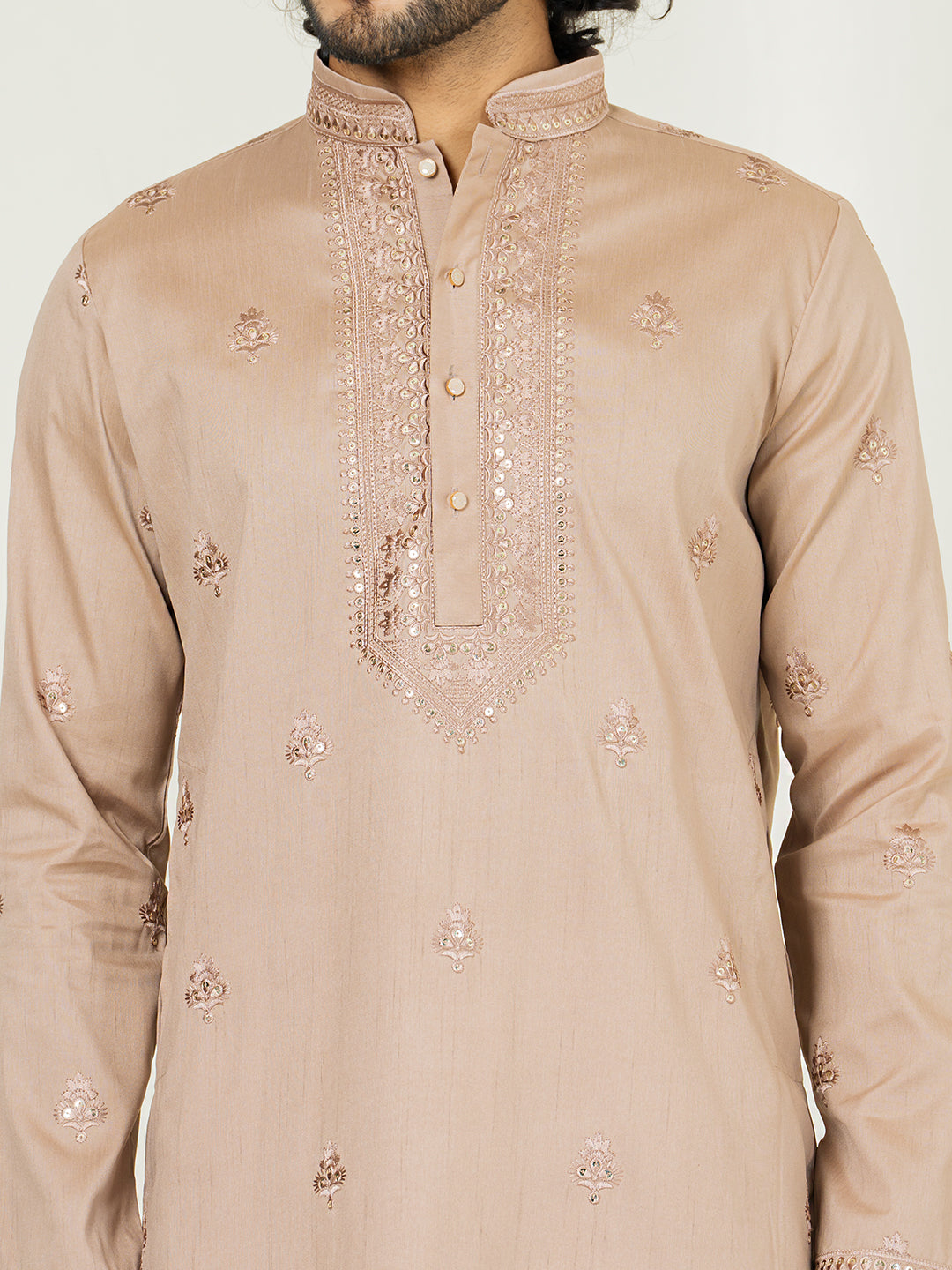 Dark Pink Heavy Embroidered Kurta For Men