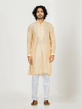 Light Orange Heavy Embroidered Kurta For Men