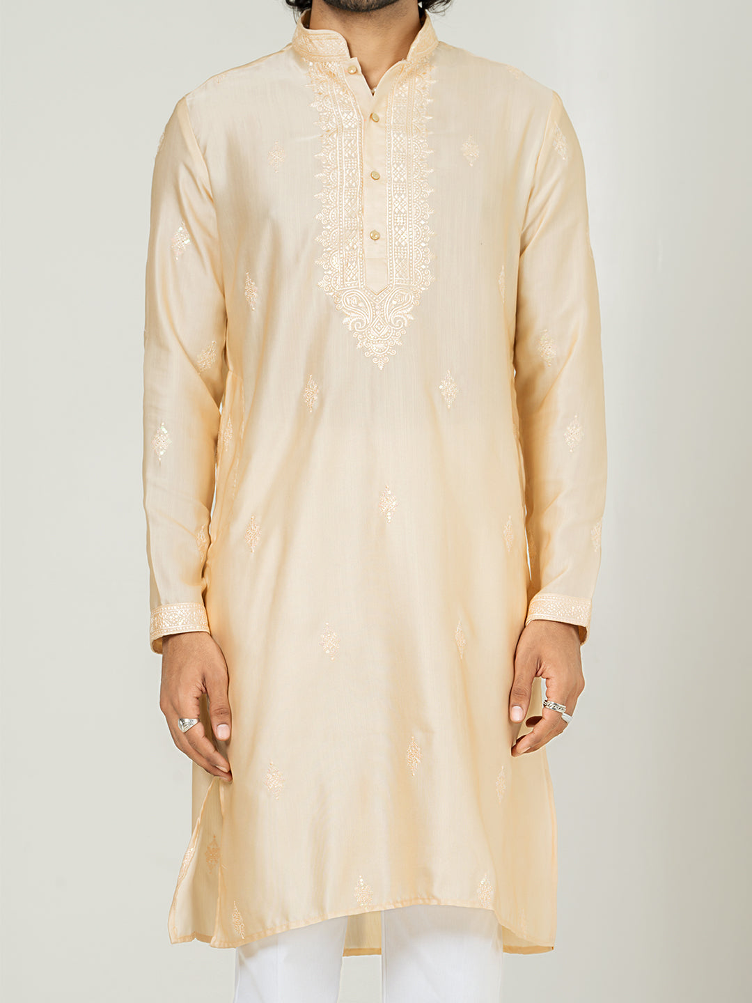 Light Orange Heavy Embroidered Kurta For Men