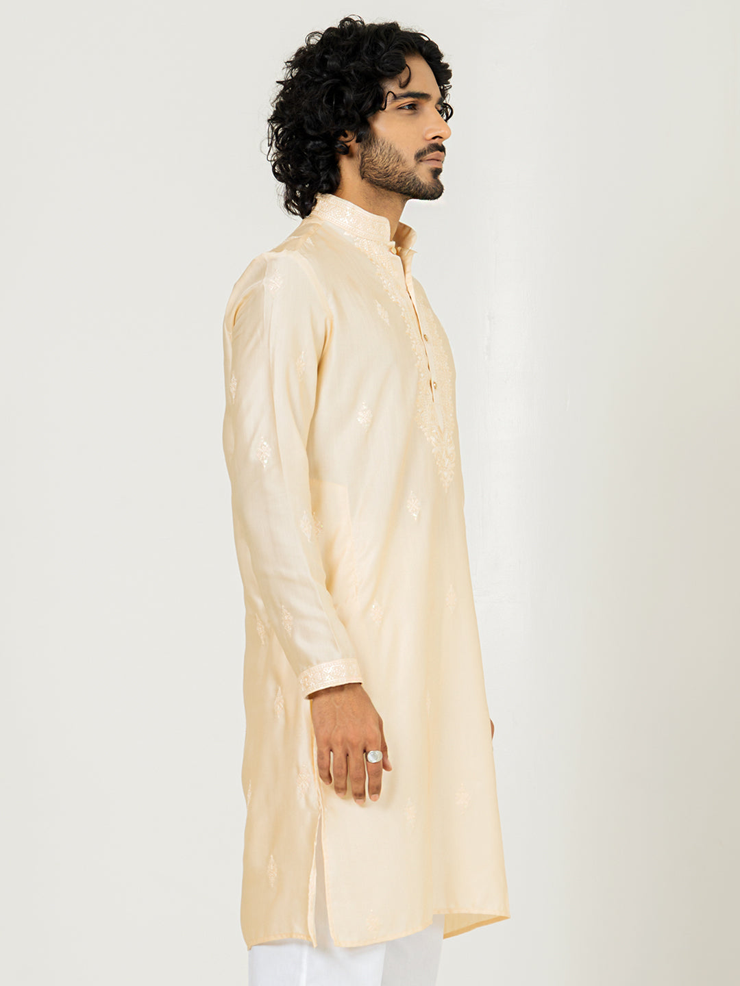 Light Orange Heavy Embroidered Kurta For Men