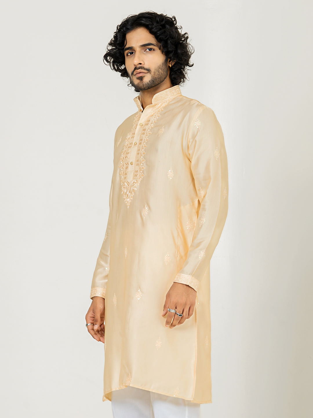 Light Orange Heavy Embroidered Kurta For Men