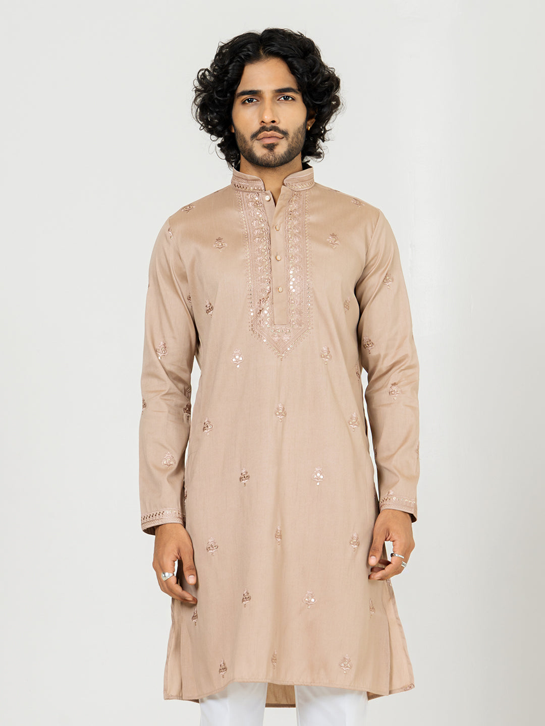 Brown Heavy Embroidered Kurta for Men