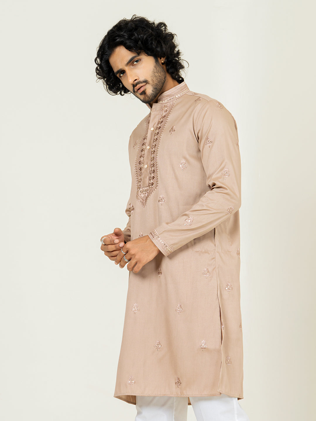 Brown Heavy Embroidered Kurta for Men