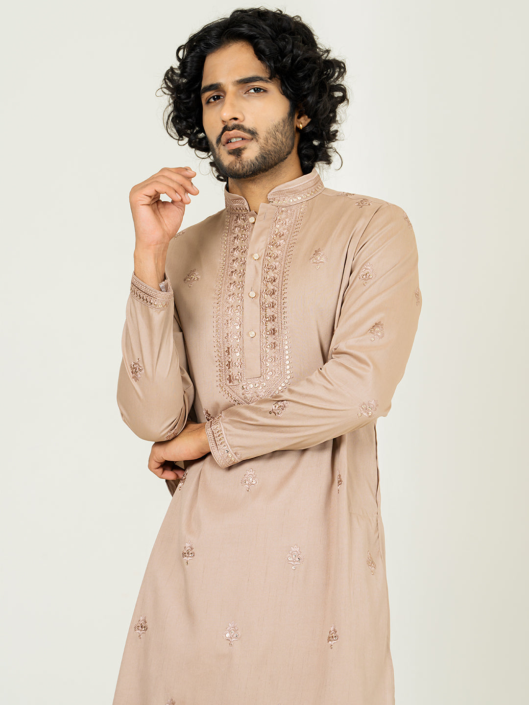 Brown Heavy Embroidered Kurta for Men