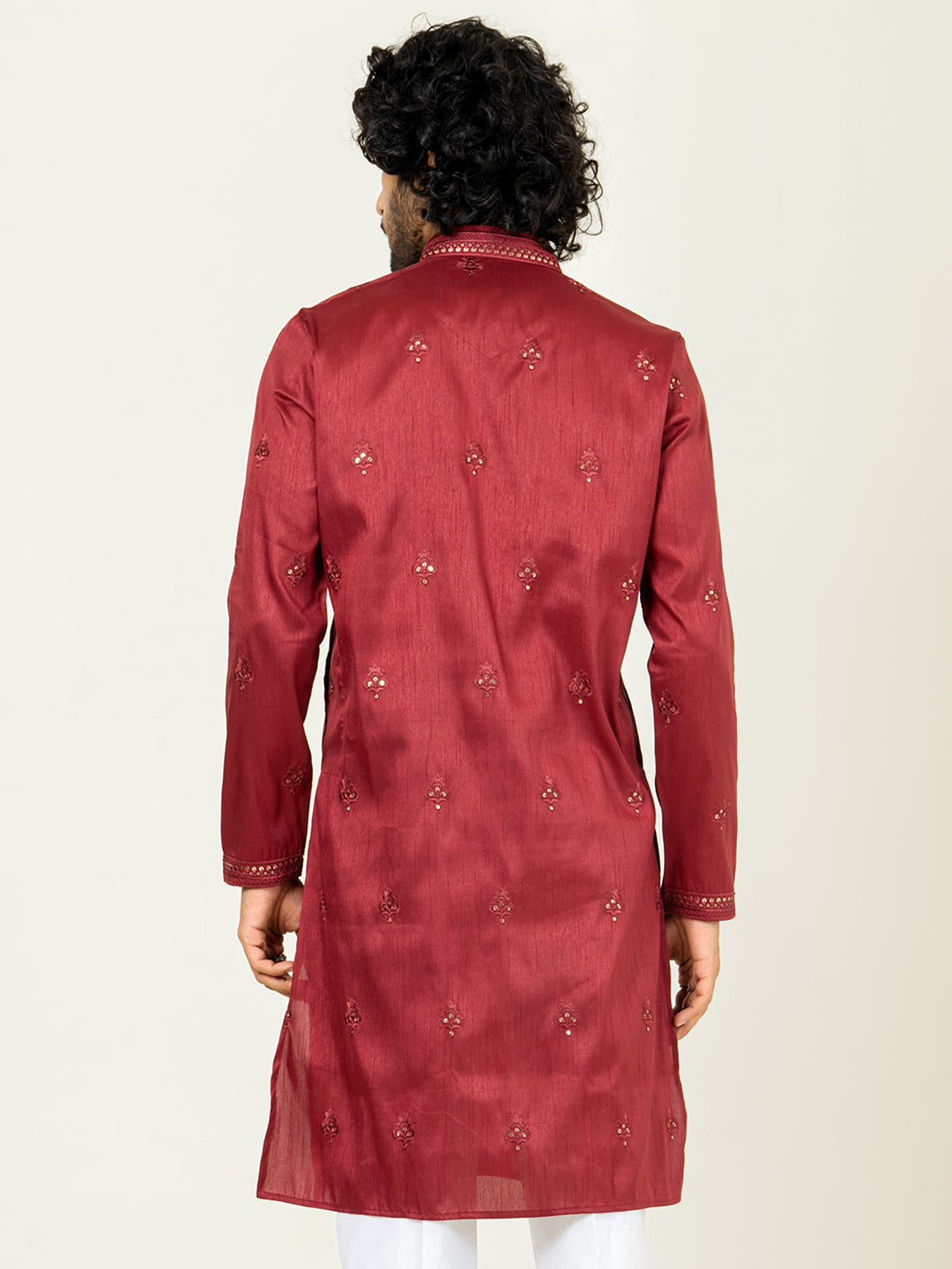 Red Heavy Embroidered Kurta For Men