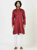 Red Heavy Embroidered Kurta For Men