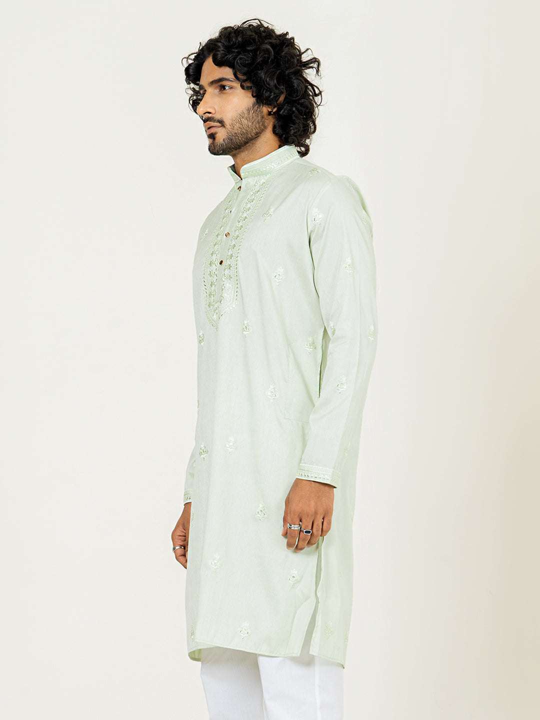 Mint Green Heavy Embroidered Kurta For Men