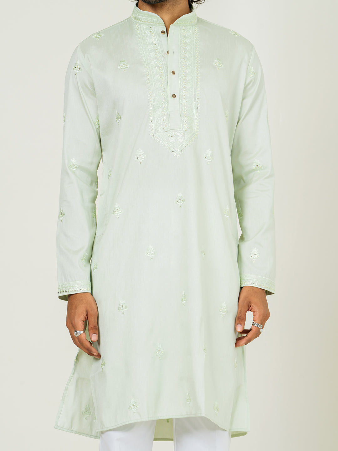 Mint Green Heavy Embroidered Kurta For Men