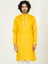 Yellow Heavy Embroidered Kurta For Men