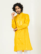 Yellow Heavy Embroidered Kurta For Men