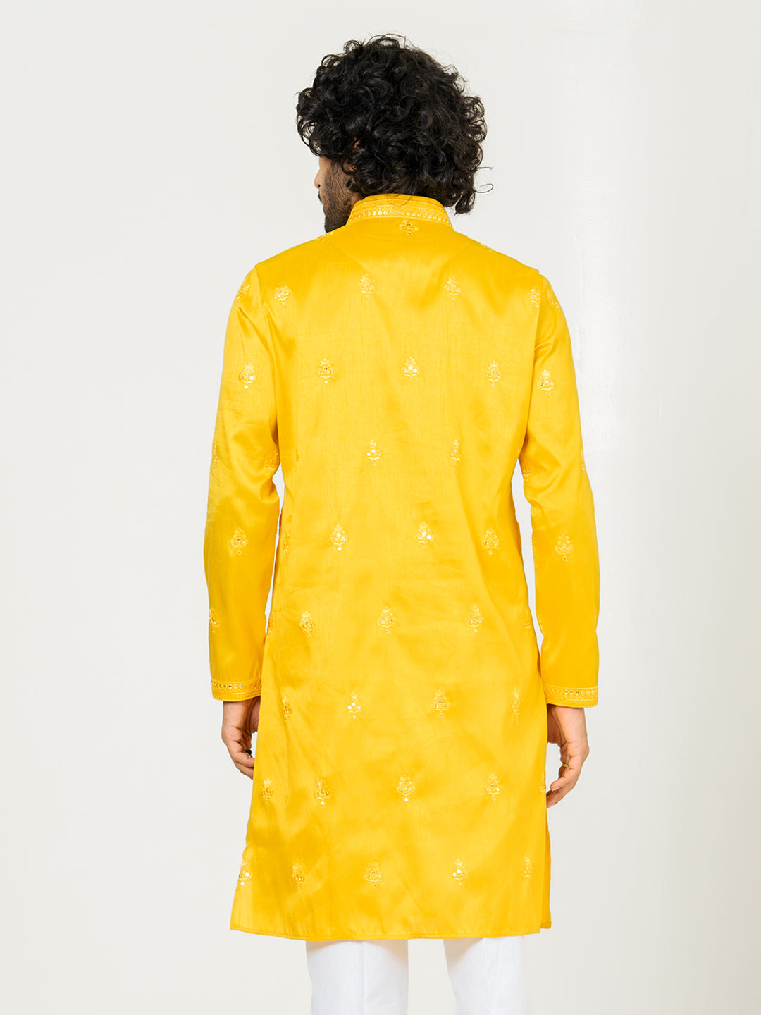 Yellow Heavy Embroidered Kurta For Men