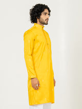 Yellow Heavy Embroidered Kurta For Men