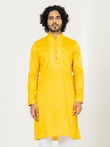 Yellow Heavy Embroidered Kurta For Men